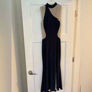 Xscape Navy and Silver Beaded Gown
